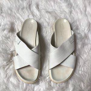 Ecco White Leather Slide Sandal